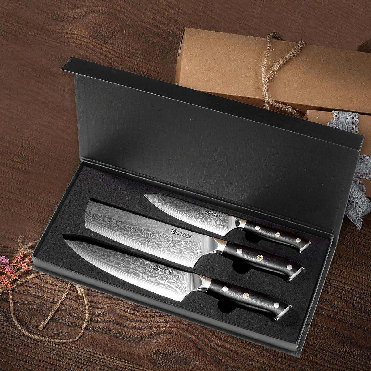 KÜCHENMESSERSET 3-teiliges Set Damaststahl VG10 G10 Griff - Multicolor, Metall