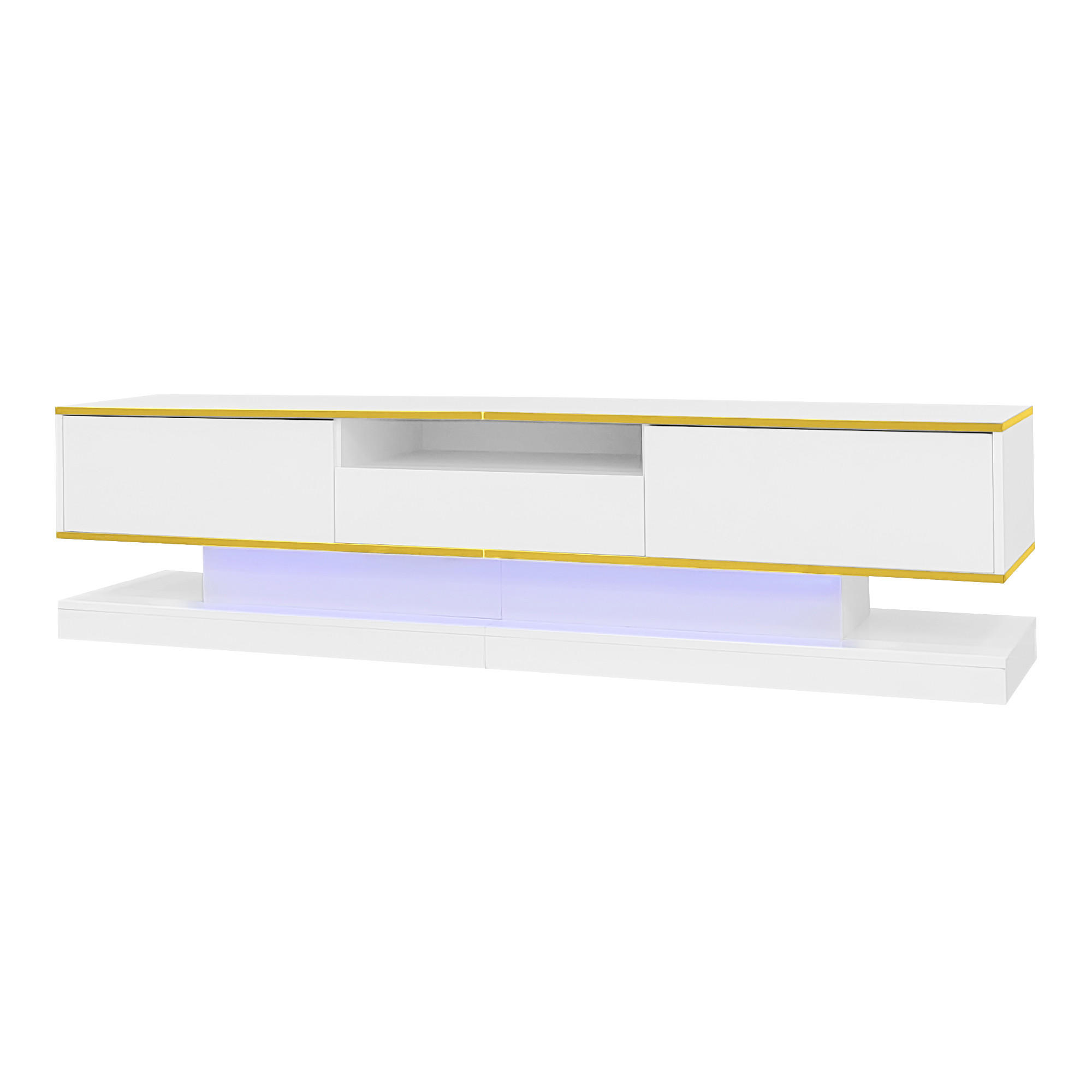 TV-ELEMENT180X38X45CM Weiß-Hochglanz mit LED-Beleuchtung und 3 Schubladen - Weiß, Holz (44.45/20.96/78.74cm) - Raelunyi