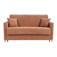 SCHLAFSOFA 3-Sitzer in Samtoptik Stoff gebrannte Erde und helles Holz mit 18 cm Matratze SKANDY - Terracotta, Textil (99/92/176cm) - Miliboo