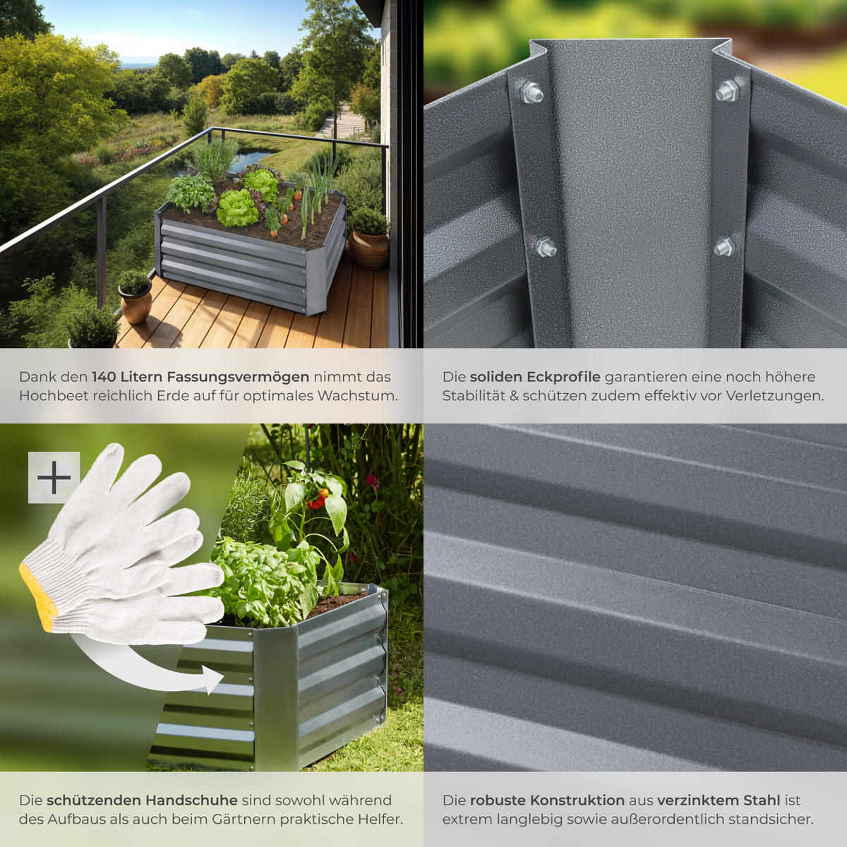 HOCHBEET Valeriana,80 x 60 x 30 cm,grau - Grau, Metall (60/30/80cm) - tectake
