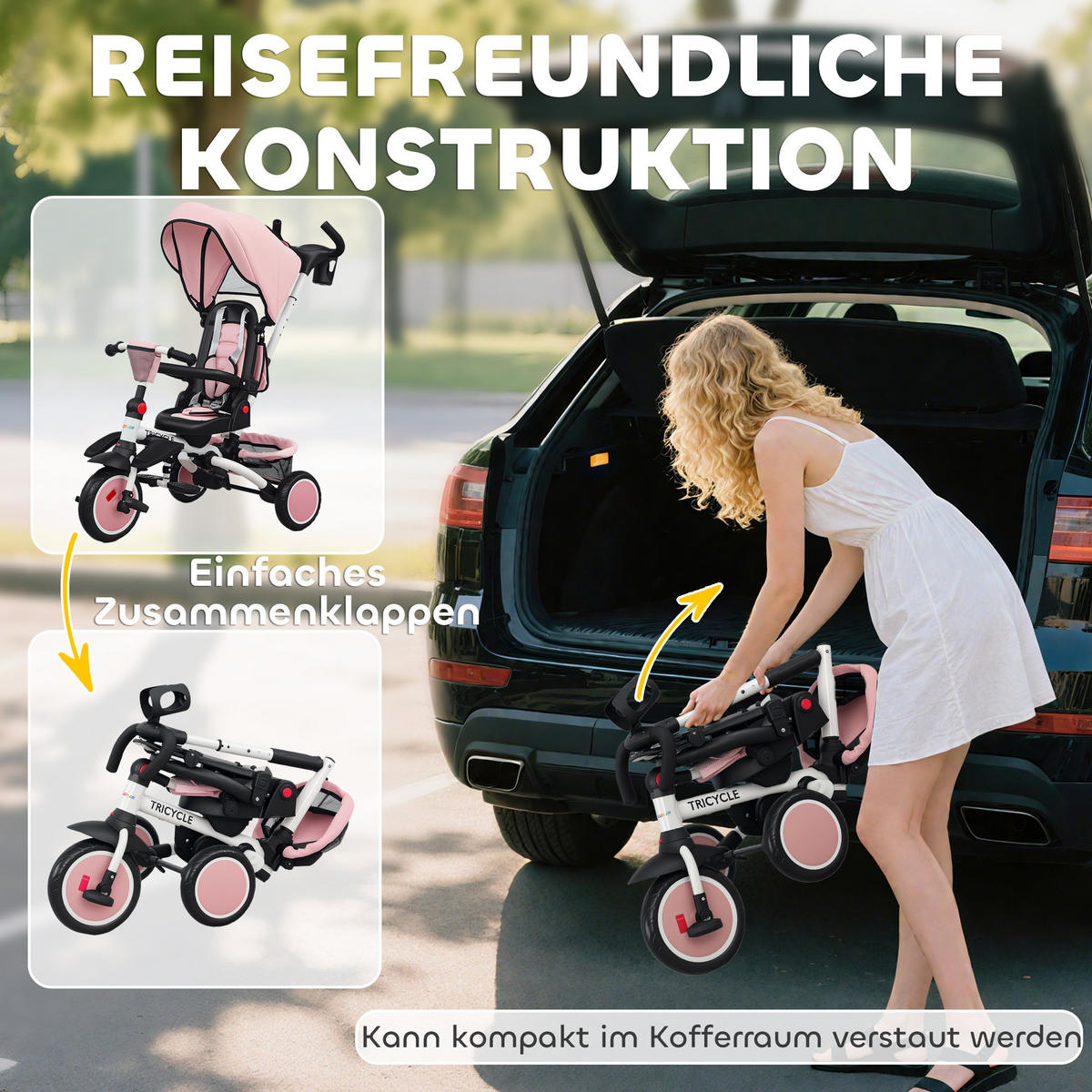 DREIRAD 6in1 mit Schubstange für 1-5 Jahre Kinderdreirad mit drehbarem Sitz Rosa - Rosa, Kunststoff (111.5/52/98cm) - AIYAPLAY