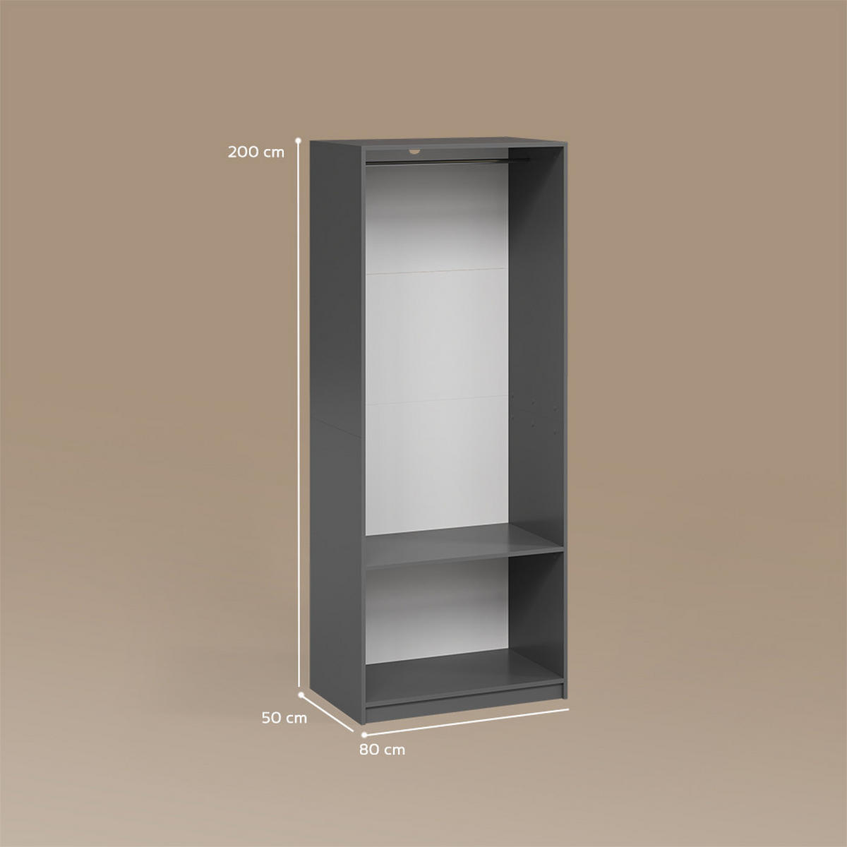 GARDEROBA Trento Antracit - antracit, leseni material (80/200/50cm) - Livinity®