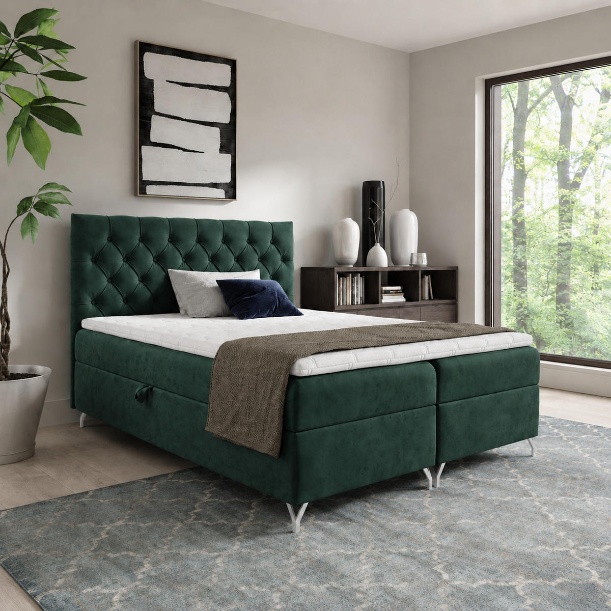 BOXBETT mit Stauraum und Topper Grün 120x200 cm - Grün, Textil (120/200cm) - Home Collective