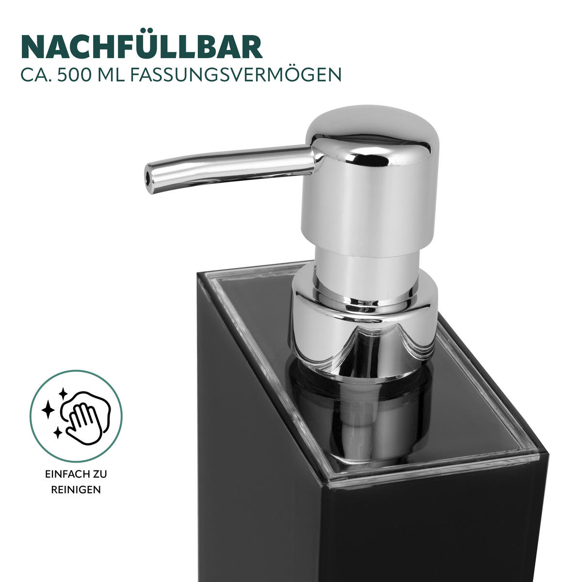SEIFENSPENDER 500 ml, schwarz, Kunststoff - Schwarz, Kunststoff (10/21/5cm) - bremermann
