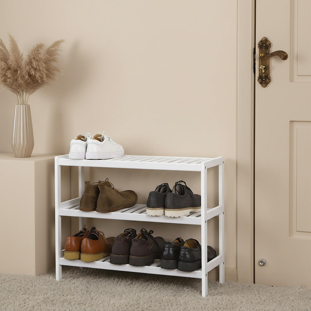 SCHUHREGAL - Weiß, Holz (70/55/26cm) - Relaxdays