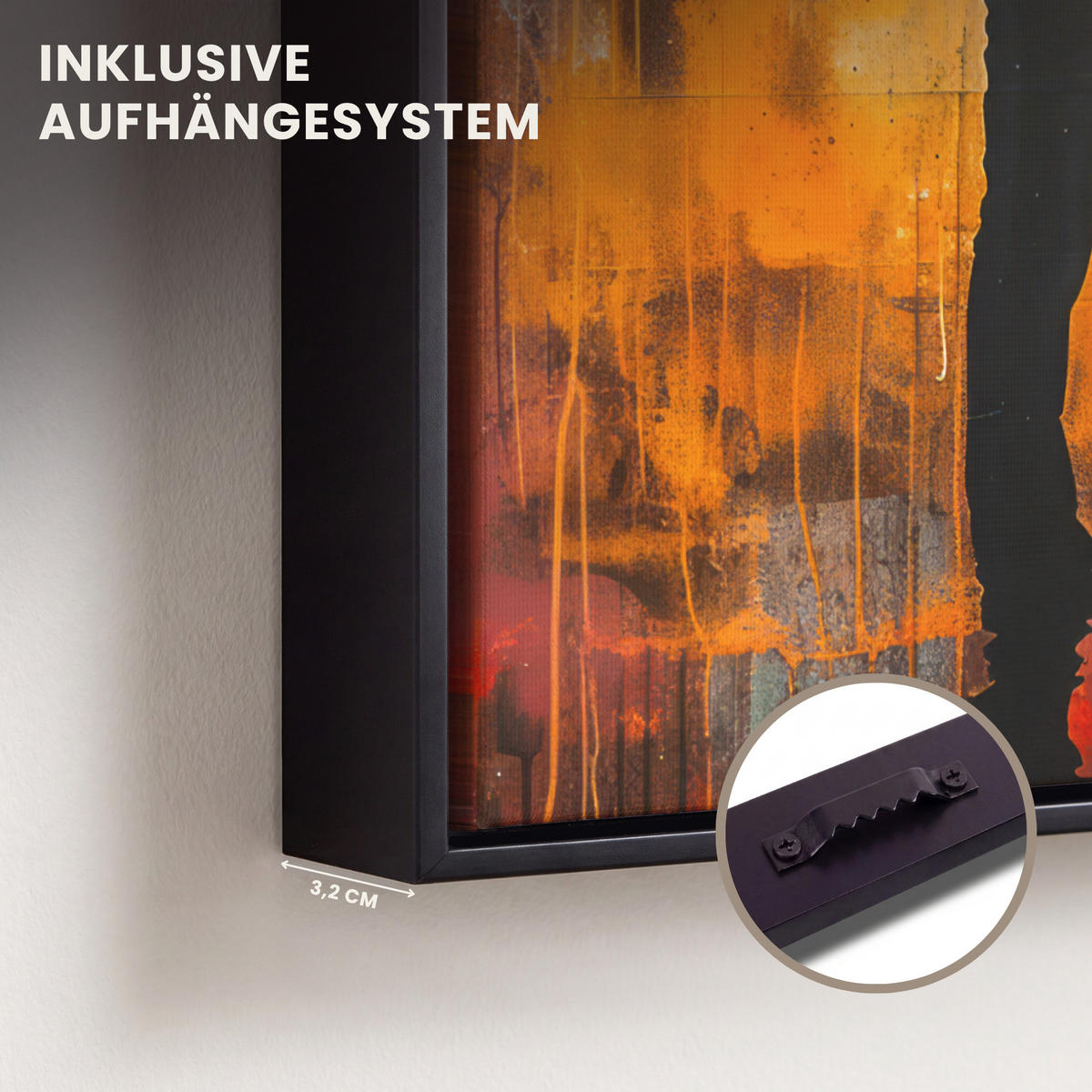 LEINWAND Bilder mit Rahmen - Straßenkunst - Liebe - Graffiti - Kunst - Banksy - 30x40 - Orange, Textil (30/40cm) - MuchoWow