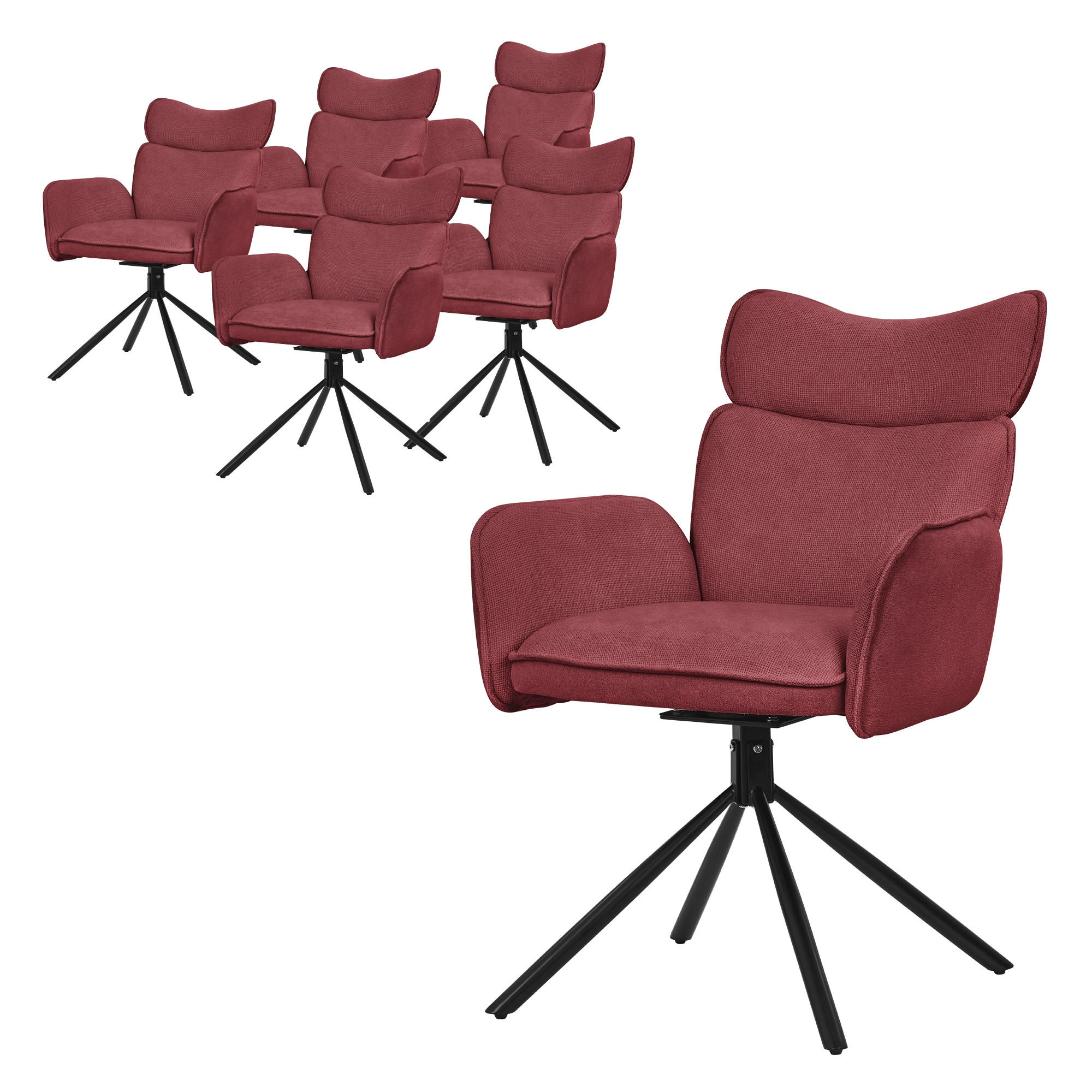 ML-DESIGN JÍDELNÍ ŽIDLE, sada 6 ks, otočné, červené, s látkovým potahem