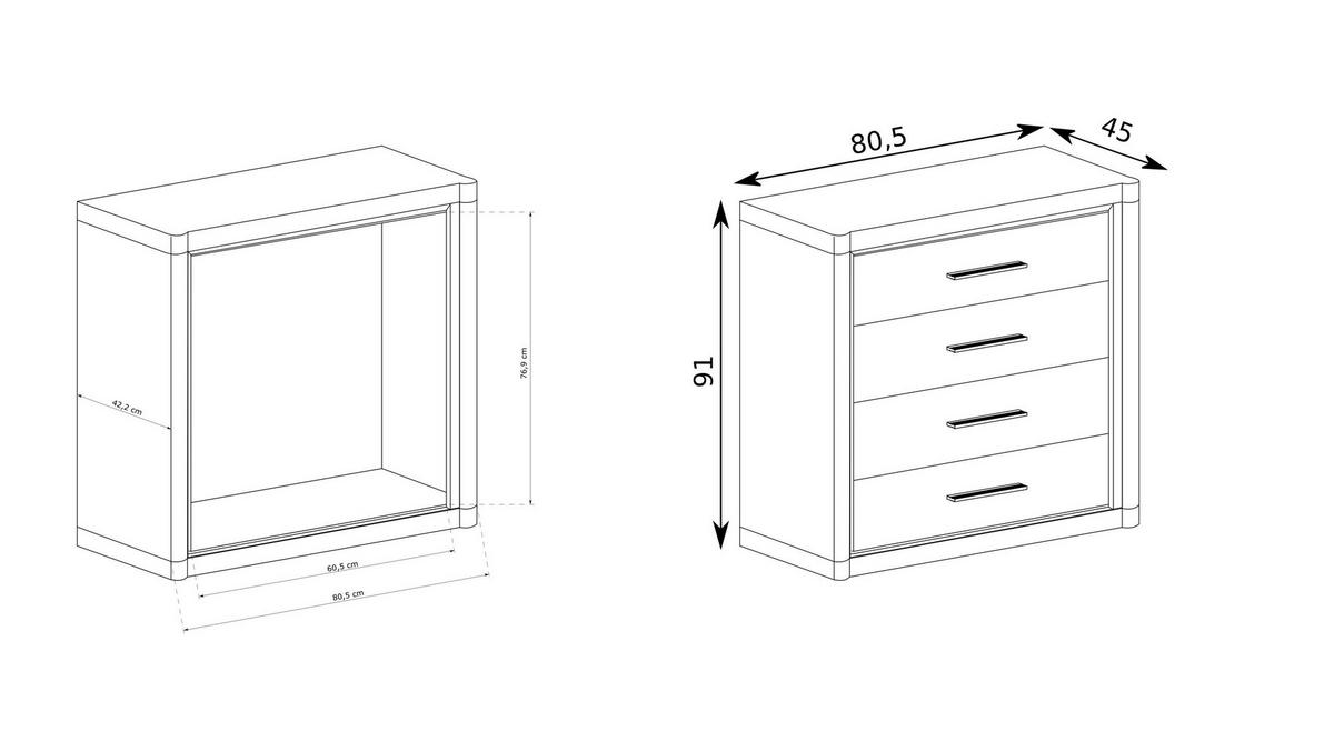 KOMMODE MALAGA 80,5/91/45cm mit 4 Schubladen Türen Braun - Braun, Holzwerkstoff (80.5/91/45cm) - MASSENO