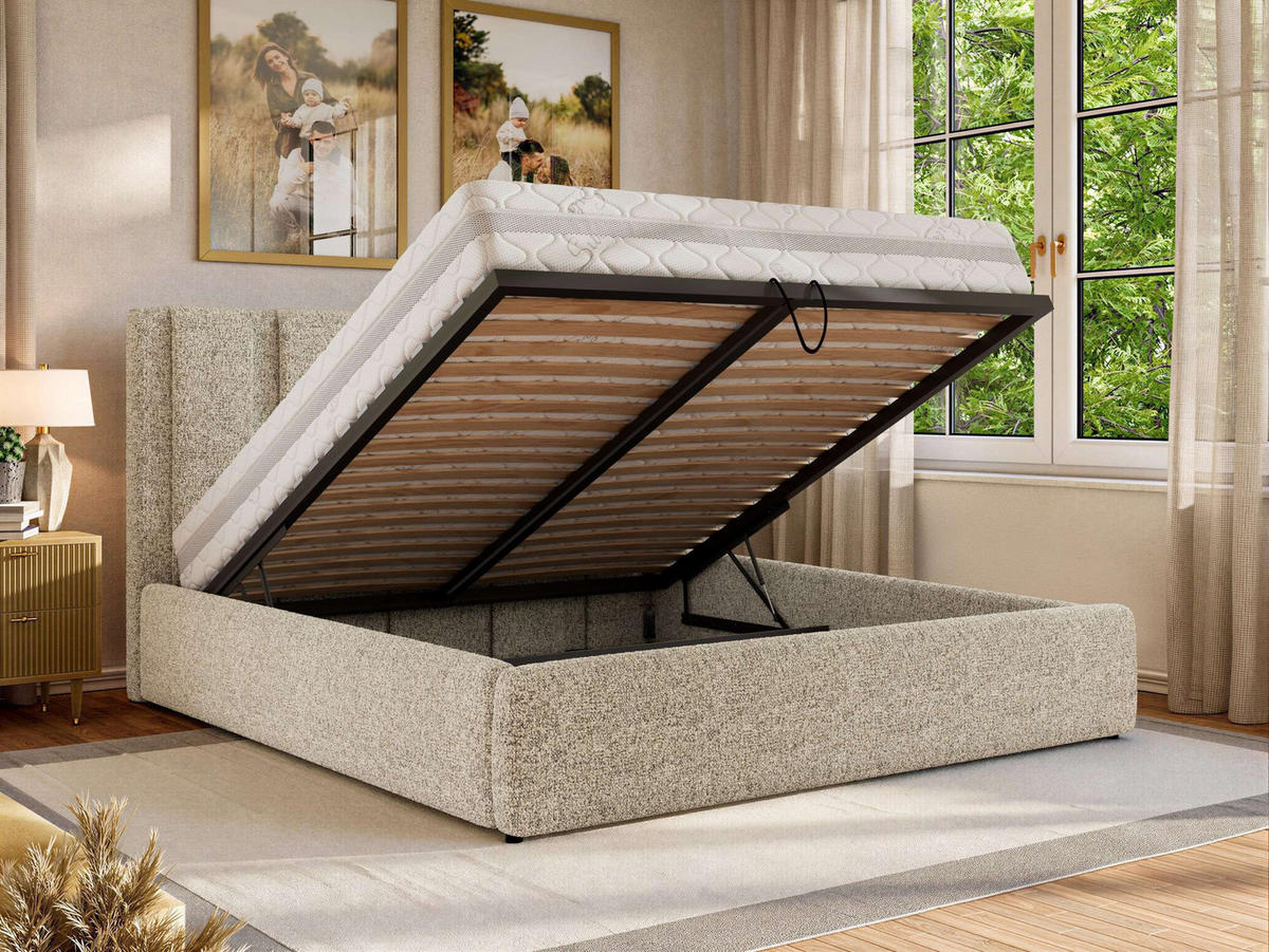 POLSTERBETT SAVINO CLASSIC 140/200 - Beige Struktur - Pocket-Matratze - Beige, Textil (140/200cm) - MKS