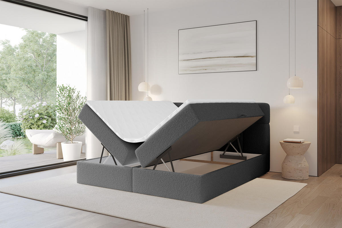BOXBETT mit Matratze H3 - FAMA - 140x200 cm Grau Quelle - Schieferfarben, Holzwerkstoff (140/200cm) - ALTDECOR