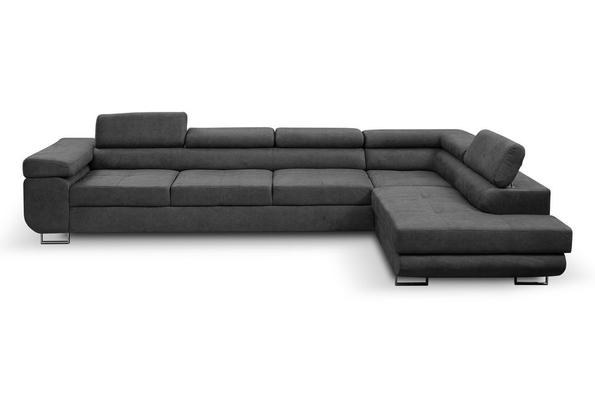 ECKSOFA Marlene IV L-Form mit verstellbaren Kopfstützen Schlaffunktion Bettkasten 347 cm rechts grau - Dunkelgrau, Kunststoff (202/347cm) - Margaret Hadas24