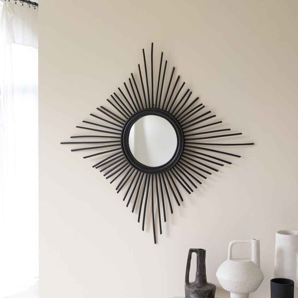 SPIEGEL Isidore Schwarz aus Rattan - Schwarz, Naturmaterialien (80/80/3cm) - Tikamoon
