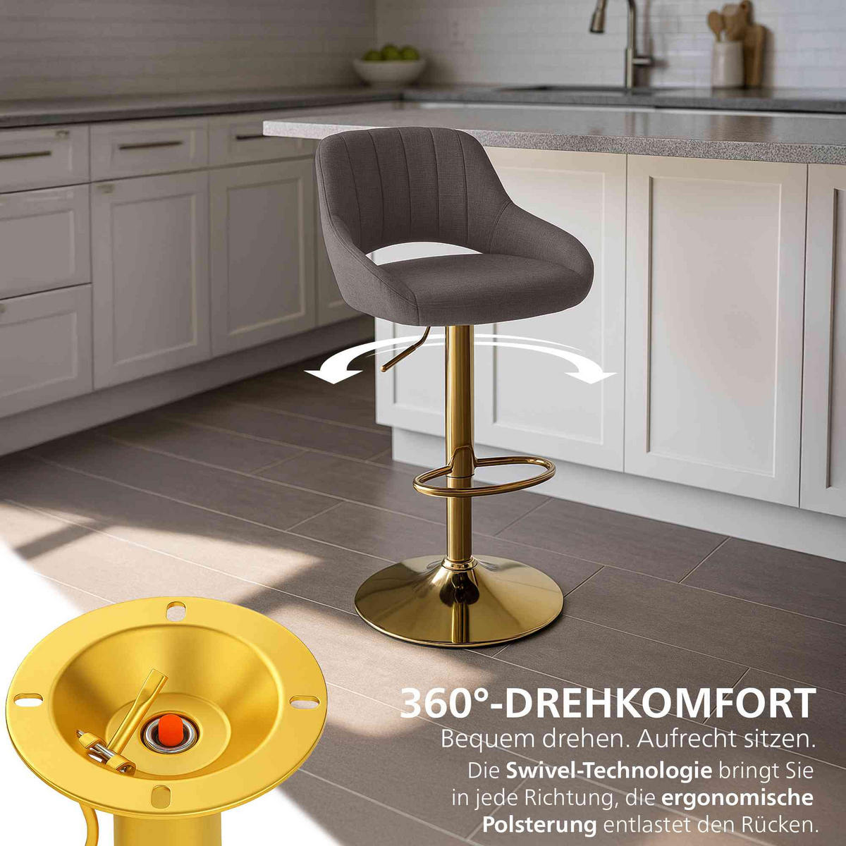 BARHOCKER Stoff Dunkelgrau - Dunkelgrau/Goldfarben, Textil/Metall (47/85/48cm) - CLP