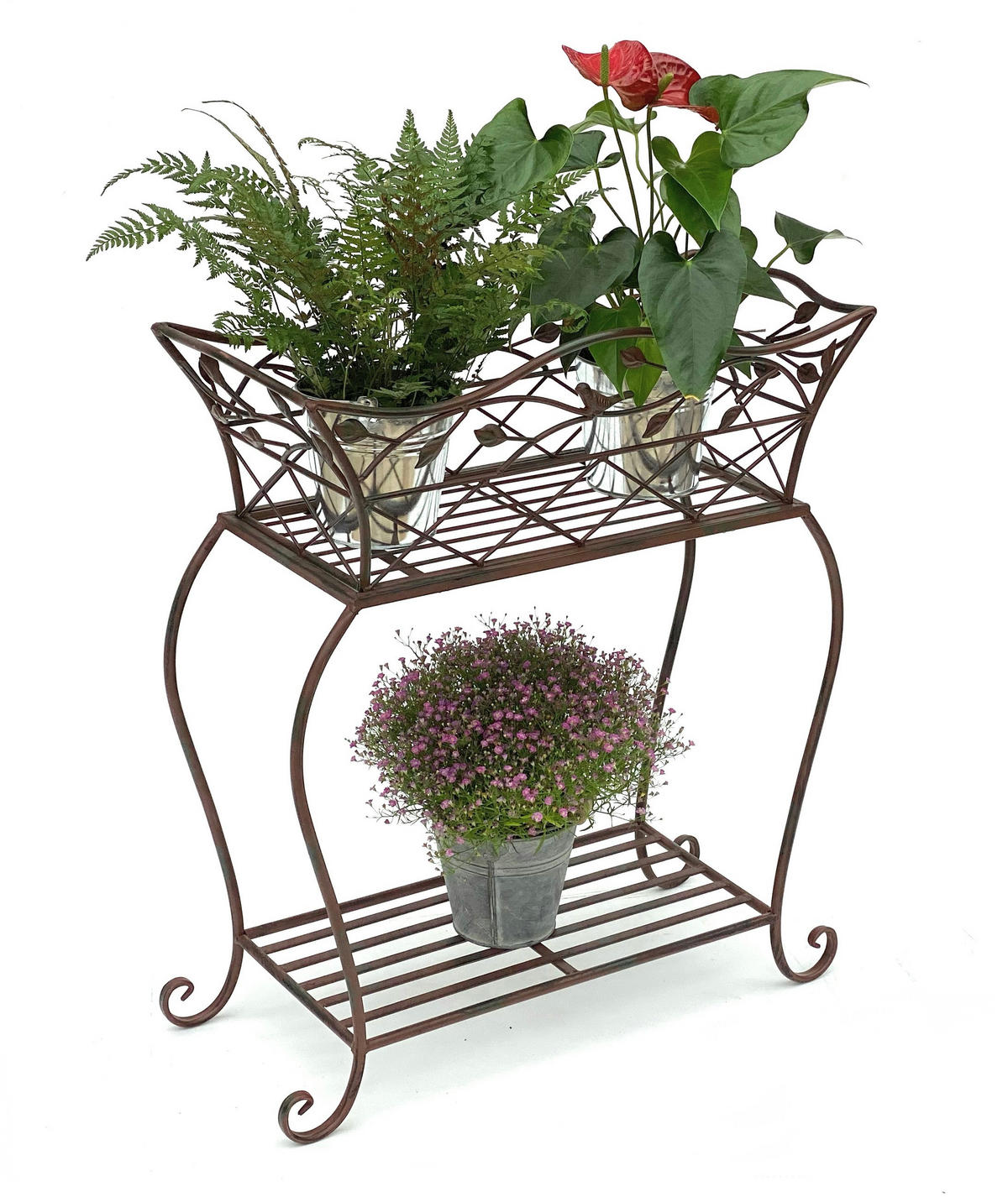BLUMENSTÄNDER mit Korb Braun Metall 66 cm 93980 S - Braun, Metall (58/66/23cm) - DanDiBo
