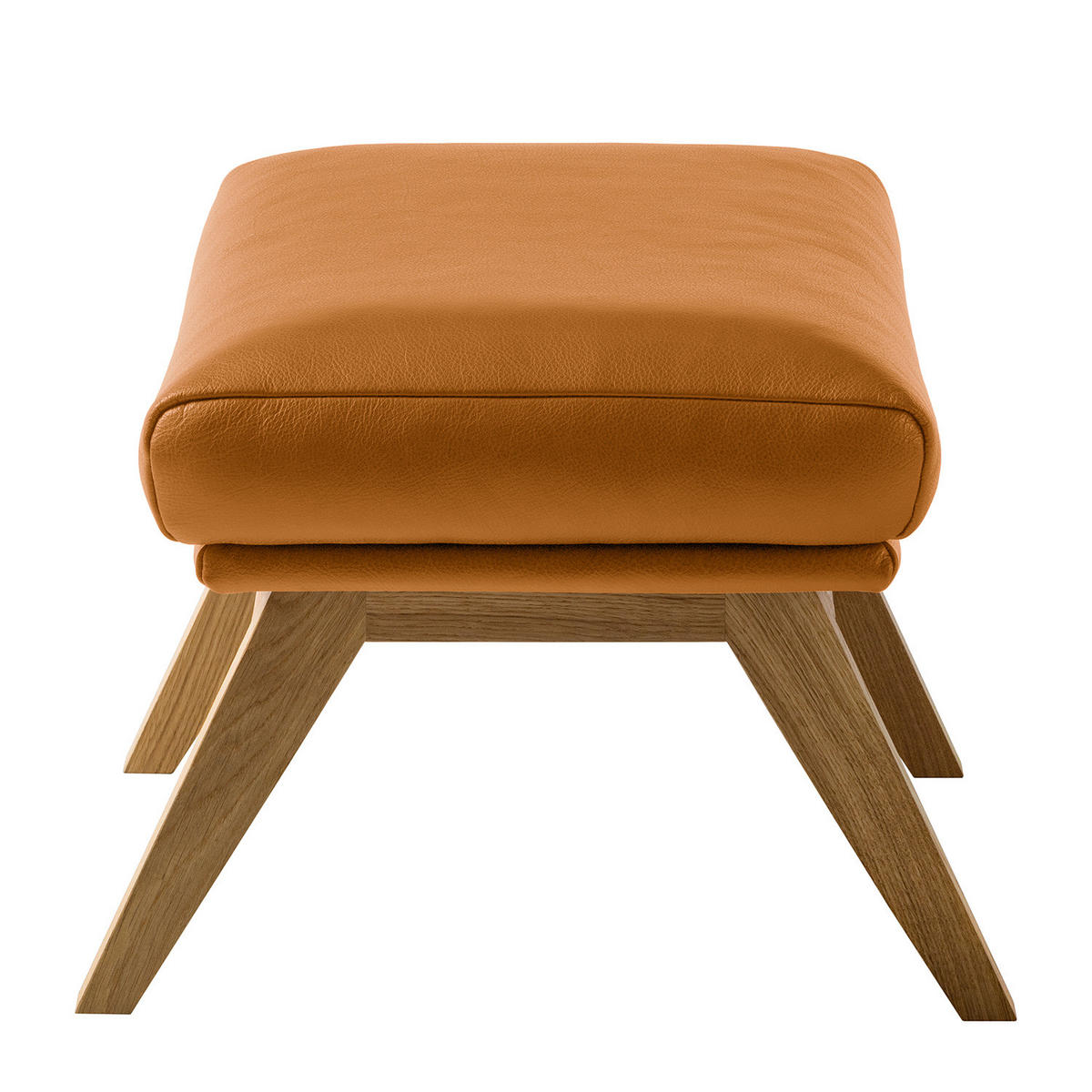 HOCKER mit Holzfüßen - Eichefarben/Cognac, Leder/Eichenholz (54/41/41cm) - home24
