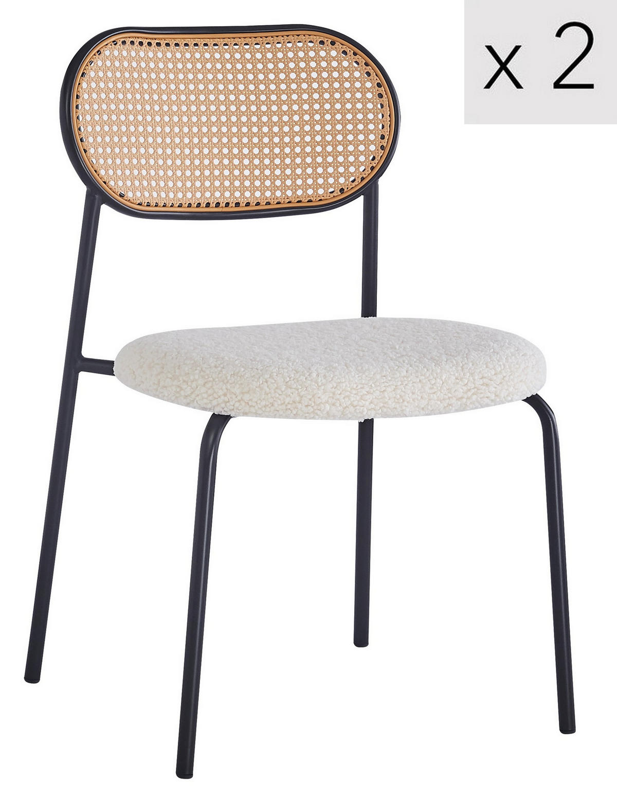 STUHL 2er-Set Rattan Weiß - Weiß, Holz (44/79/52cm) - Nordlys