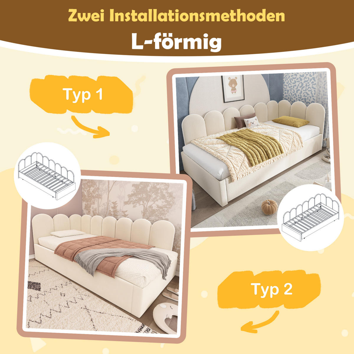 KINDERBETT Polsterbett 90/200 cm aus Samt mit Ausziehbett Beige - Beige, Textil (90/200cm) - Modenvie