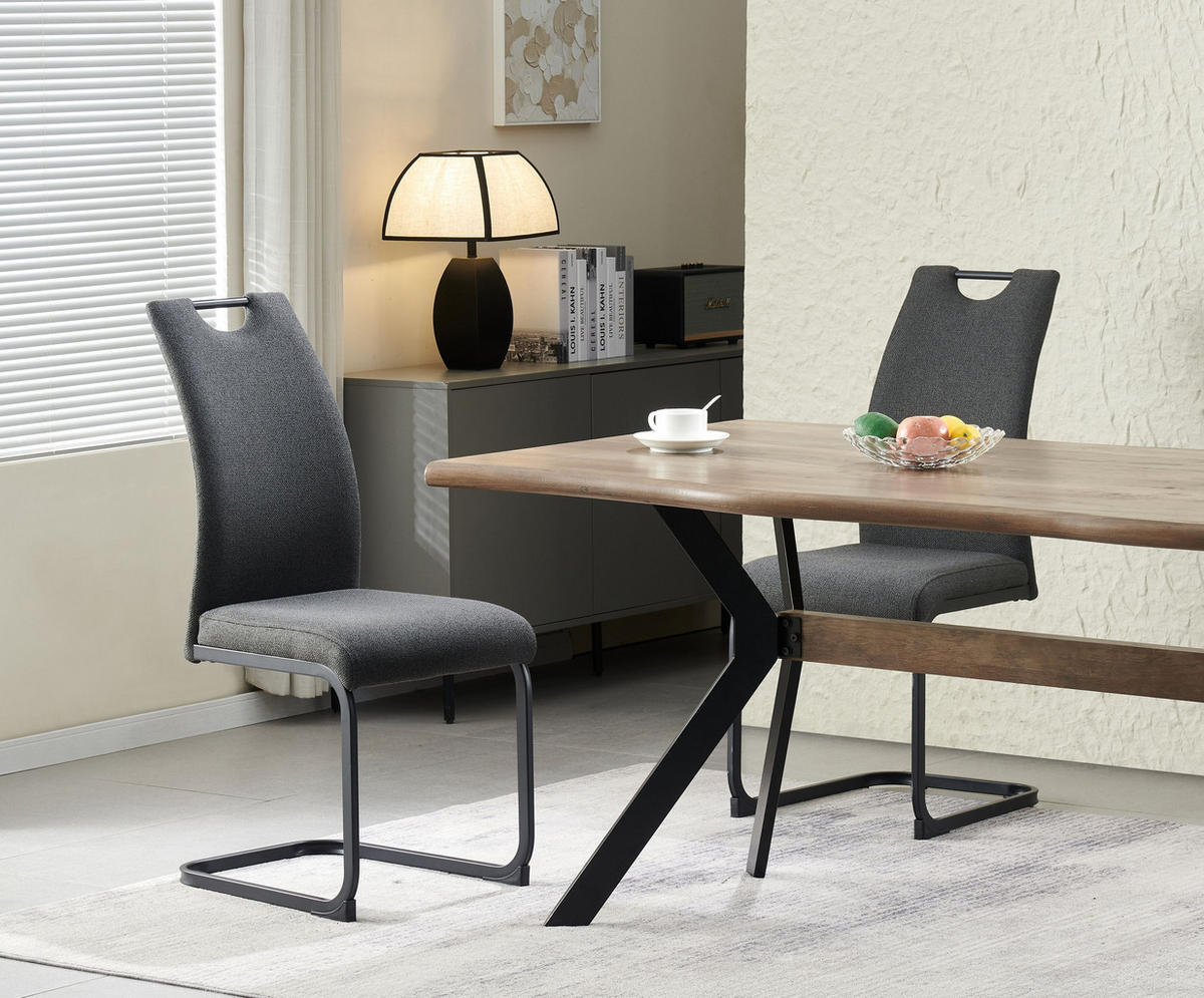 SCHWINGER-STUHL 2er Set Kairo Stühle in Anthrazit - gemütliches Design - B/H/T: 43x98x59 cm - Anthrazit, Textil (59/98/43cm)