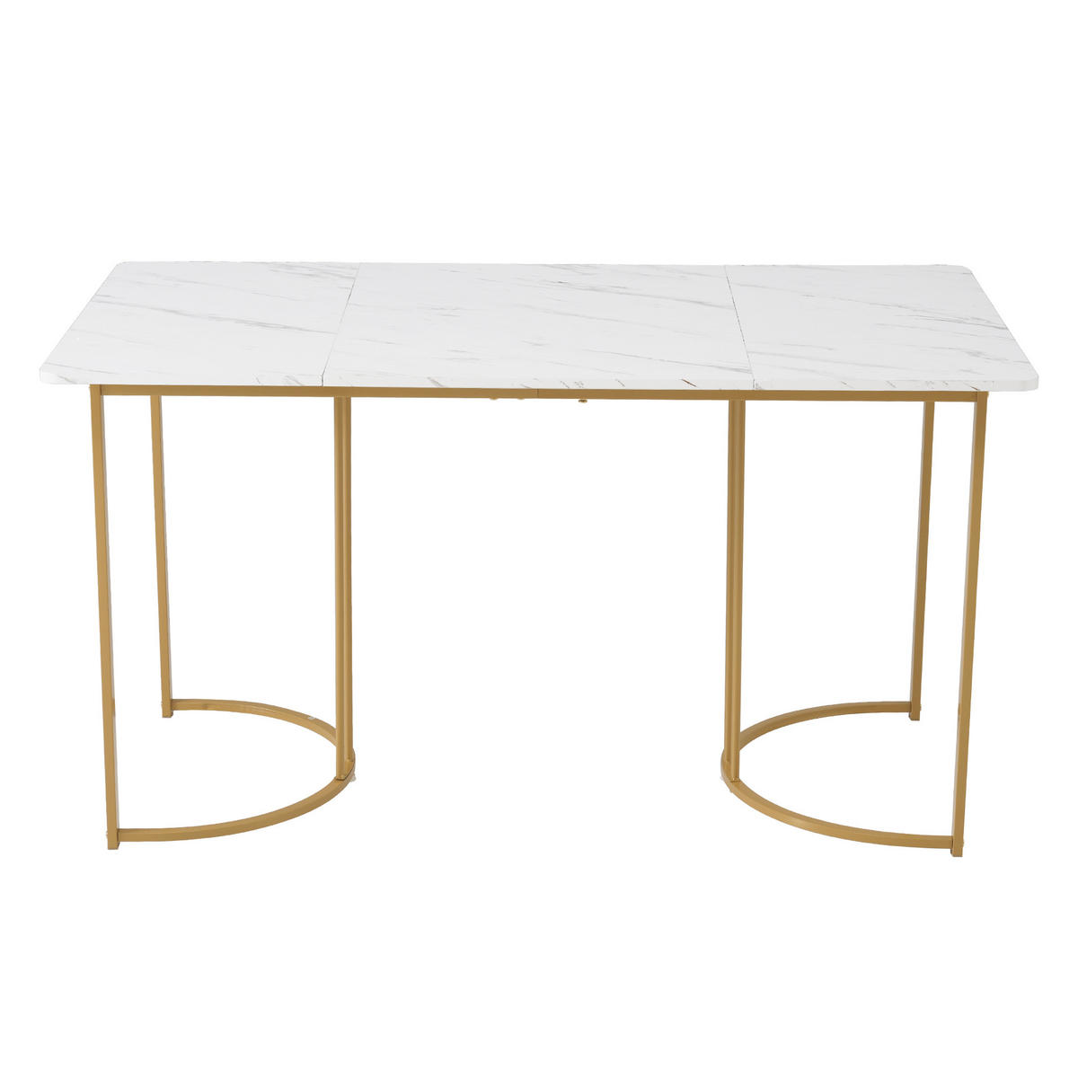 ESSTISCH 140x80x75 cm aus MDF mit Marmormuster auf geometrischem Metallgestell - Weiß, Holzwerkstoff (140/80/75cm) - Modfu