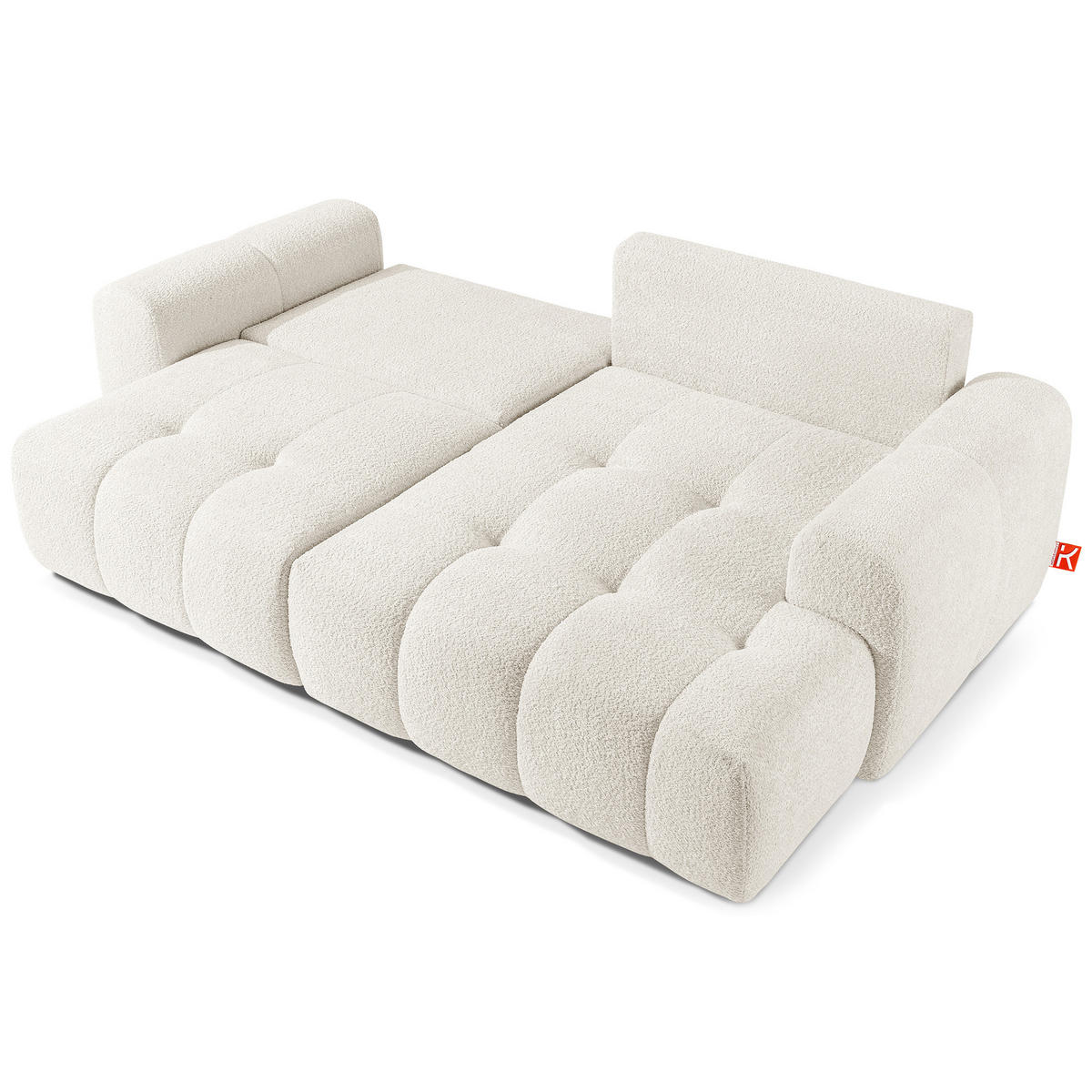 ECKSOFA RECHTS RAVIA, Bouclé, Weiß - Weiß, Holz/Textil (256/104cm) - KONSIMO®