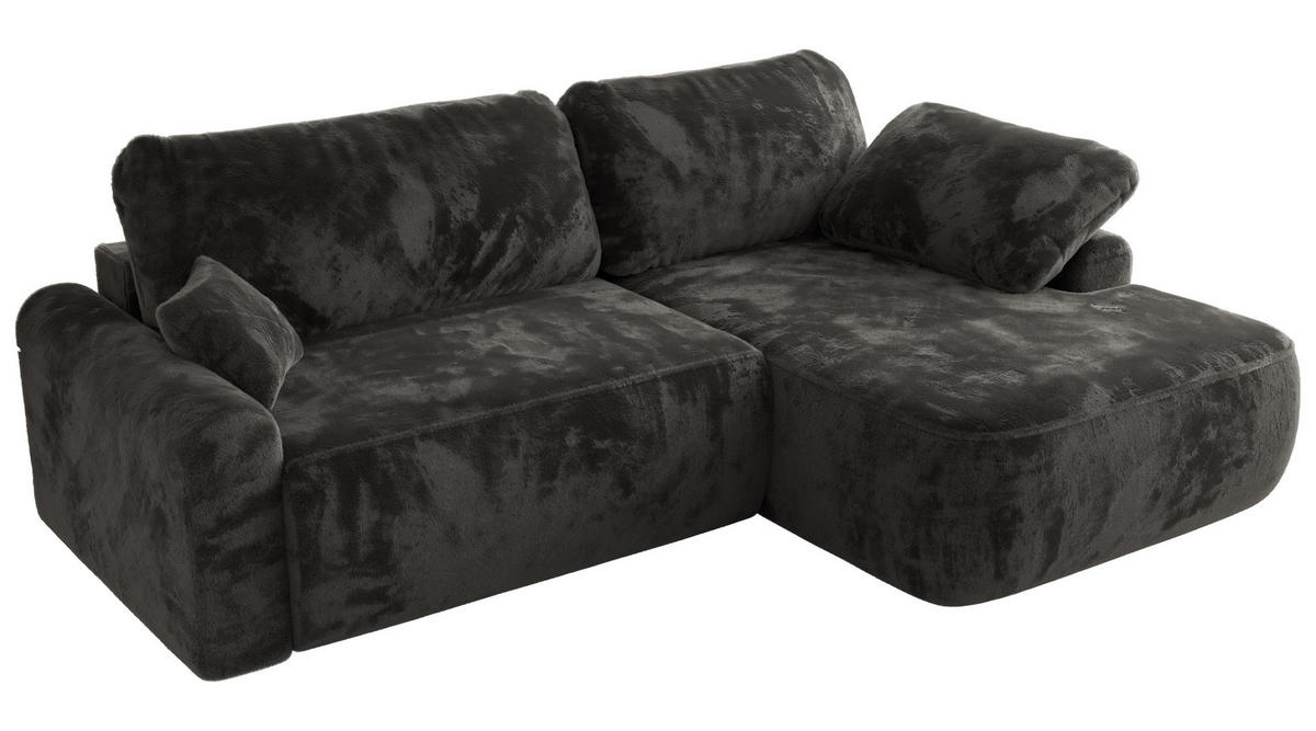 ECKSCHLAFSOFA CUBO L Dunkelgrau Plüsch - rechts - Dunkelgrau/Schwarz, Kunststoff/Textil (187/273cm) - MKS
