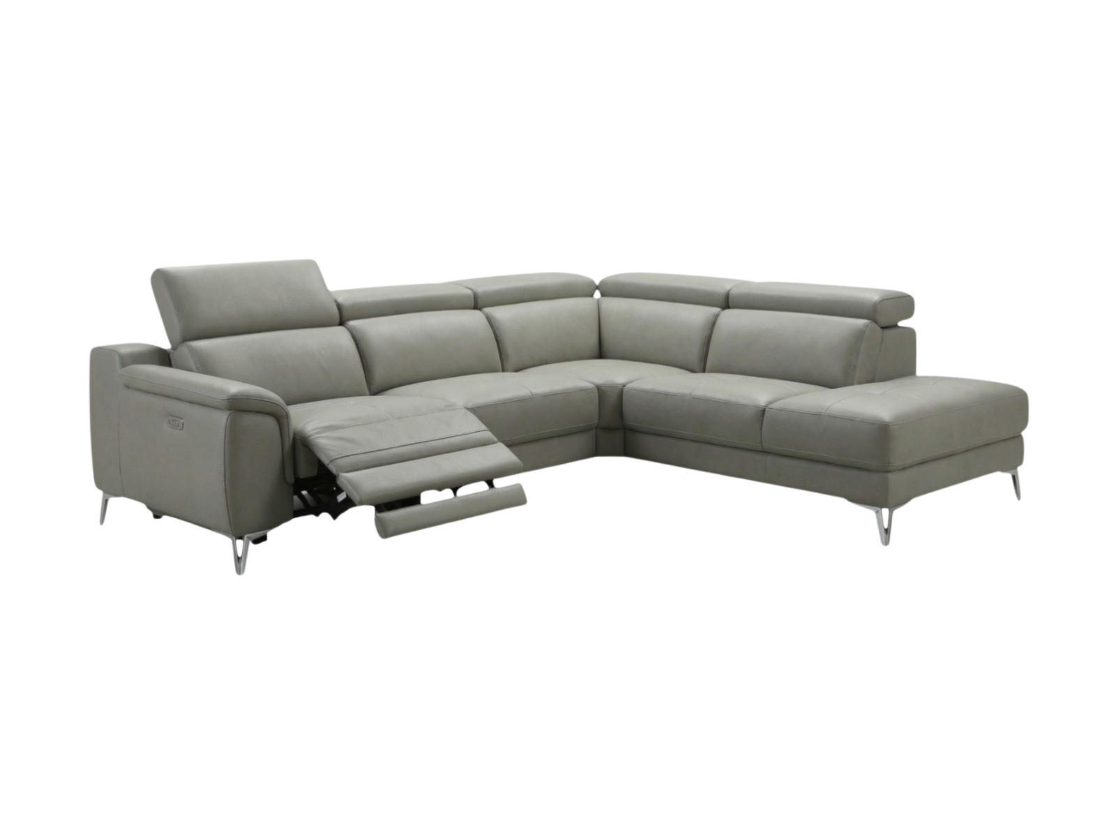 ECKSOFA Jardin Echtleder mit 1 x Relaxfunktion Perlgrau - Hellgrau, Leder/Metall (266/230cm)