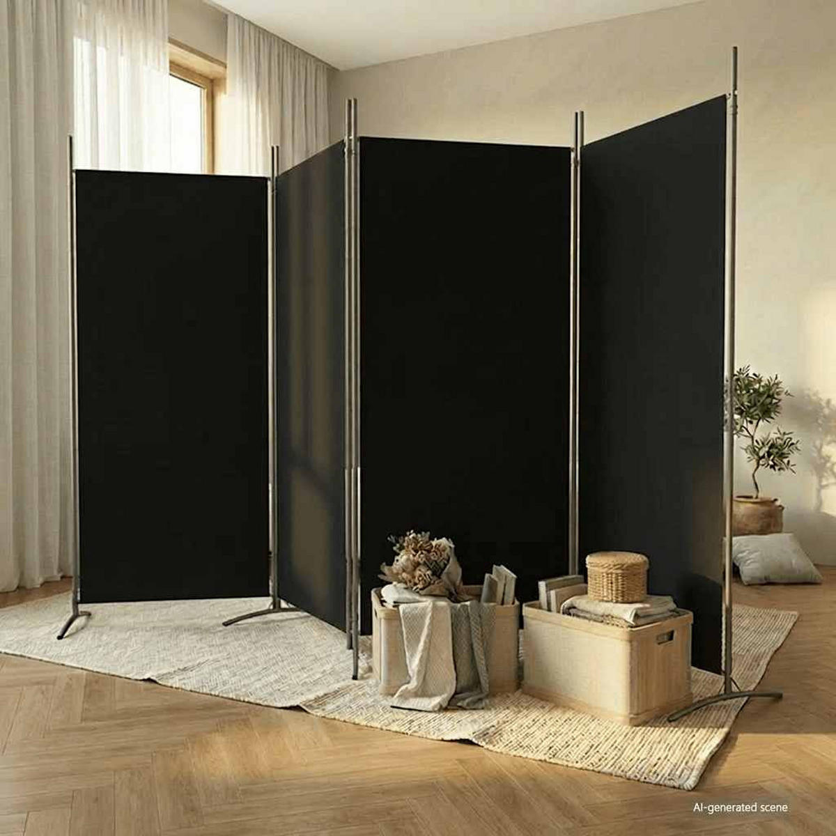PARAVENT 4-teilig Schwarz 346/180 Cm Stoff - Schwarz, Textil (346/180/0.1cm) - vidaXL