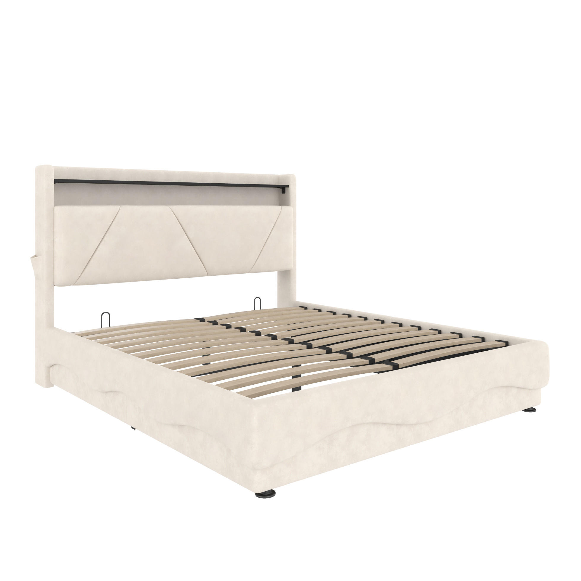 BETT mit Stauraum und LED 160x200 cm Samt Beige - Beige, Metall (160/200cm) - Meubliv