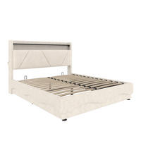 BETT mit Stauraum und LED 160x200 cm Samt Beige - Beige, Metall (160/200cm) - Meubliv