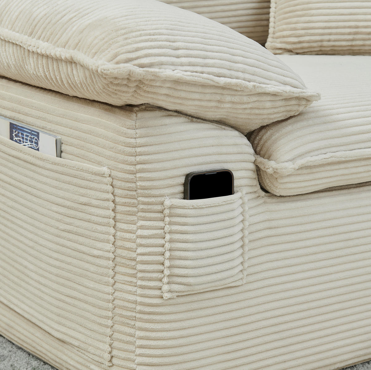 2-SITZER sofa 156/206/65 cm beige aus Stoff mit Fußstütze und Seitentaschen - Beige, Textil (206/65/156cm) - OKWISH