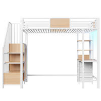 HOCHBETT 90/200 cm aus Metall und MDF mit Schreibtisch, Ablagen, Kleiderstange, LED und Steckdose Weiß - Weiß, Metall (90/200cm) - Modenvie