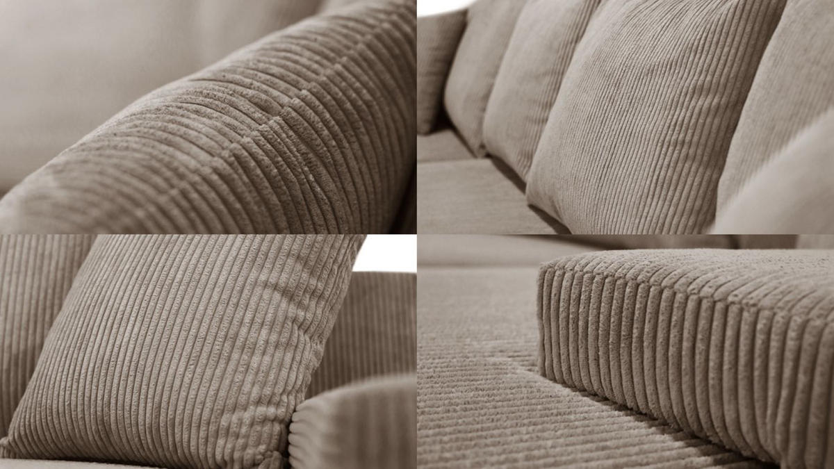 ECKSOFA U-Form Livorno Schlaffunktion Cord-Stoff Hellbraun - Hellbraun, Holz/Kunststoff (348/93/188cm) - Kaiser Möbel