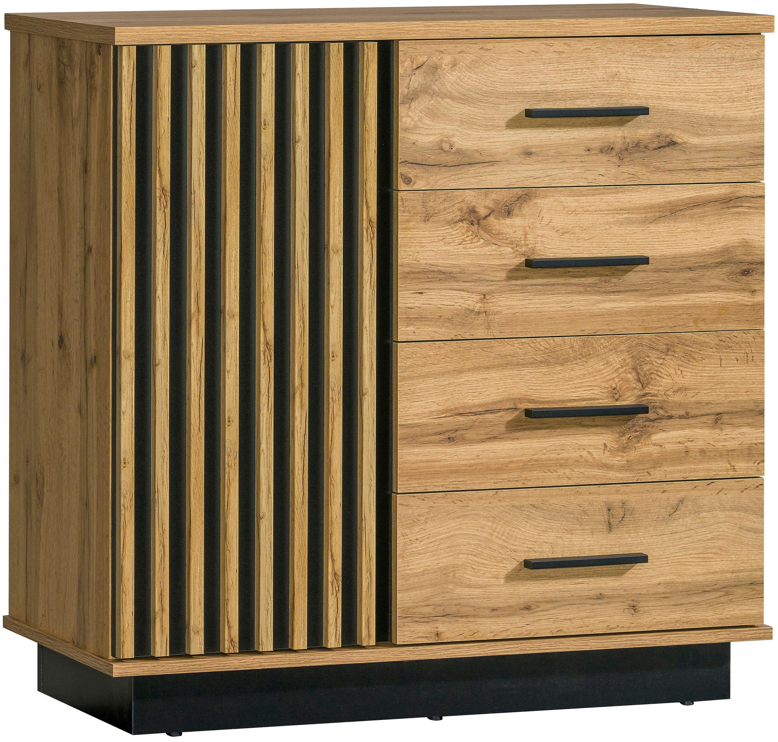 KOMMODE KIMA 90/88,2/40cm mit 4 Schubladen 1 Türen Eiche Wotan - Eiche Wotan, Holzwerkstoff (90/88.2/40cm) - MASSENO