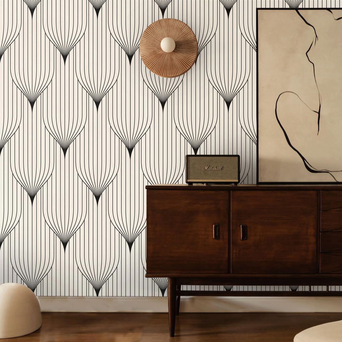 TAPETE Art Deko aus echtem Papier, 200x280cm, 8 Bögen - Weiß, Papier (200/280cm) - WALLPAPERS4BEGINNERS