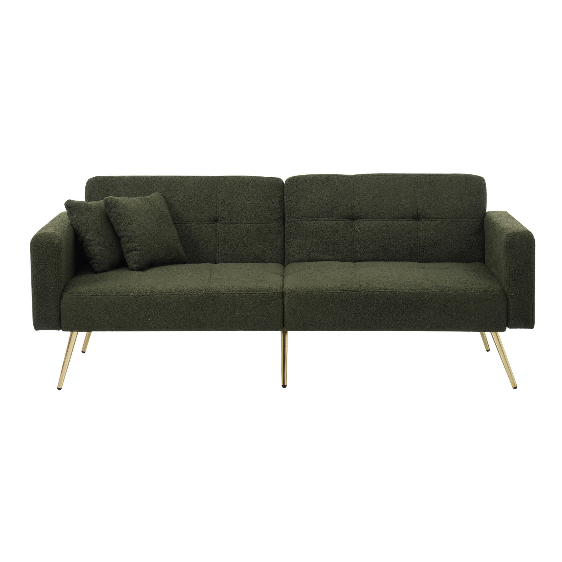 OKWISH ROZKLÁDACÍ pohovka 175/64/72 cm antická zelená ze šerpy s nastavitelným opěradlem a bočními kapsami