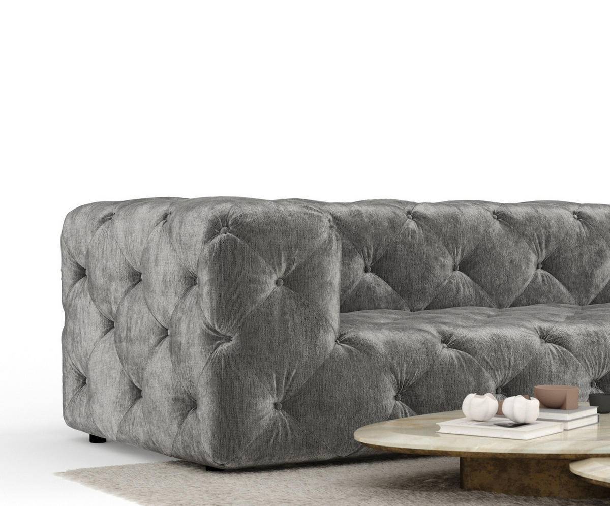 ECKSOFA Cosimo Grau Chenille - Schwarz/Grau, Holz/Holzwerkstoff (325/228cm) - Maison de Reve