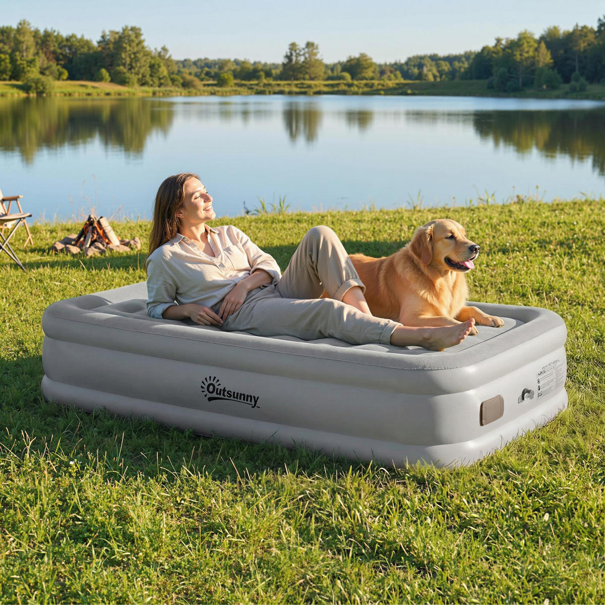 NAFUKOVACÍ MATRACE z plastu 190/97/39 cm šedá - šedá, plast (97/190cm) - Outsunny