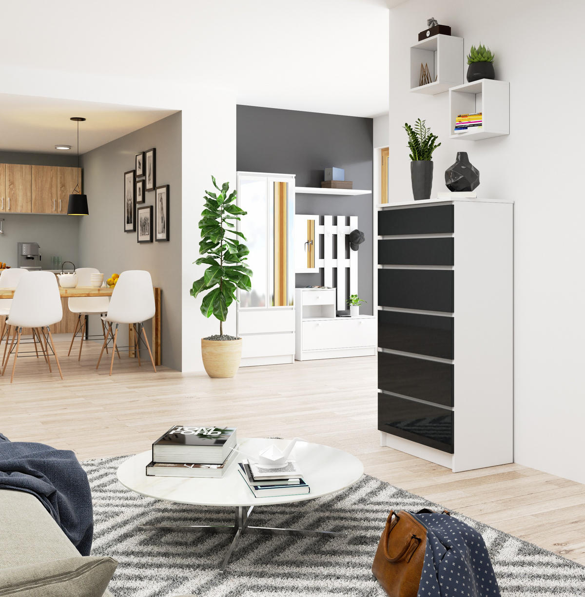 KOMMODE Weiß, Graphit Glanz 130/60/40 - Weiß, Holzwerkstoff (60/130/40cm) - RAUMHIRSCH FURNITURE