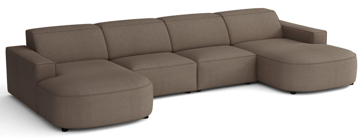 SEDACÍ SOUPRAVA Sallmo ve tvaru U, třímístná, univerzální, 374 cm - černá/světle hnědá, textil/plast (374/70/166cm) - Selsey
