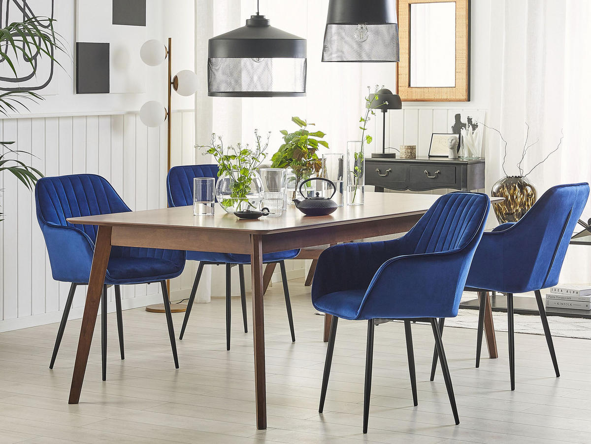 ESSZIMMERSTUHL 2er-Set Samtstoff Blau Wellston - Blau, Textil/Metall (58/86/43cm) - Beliani