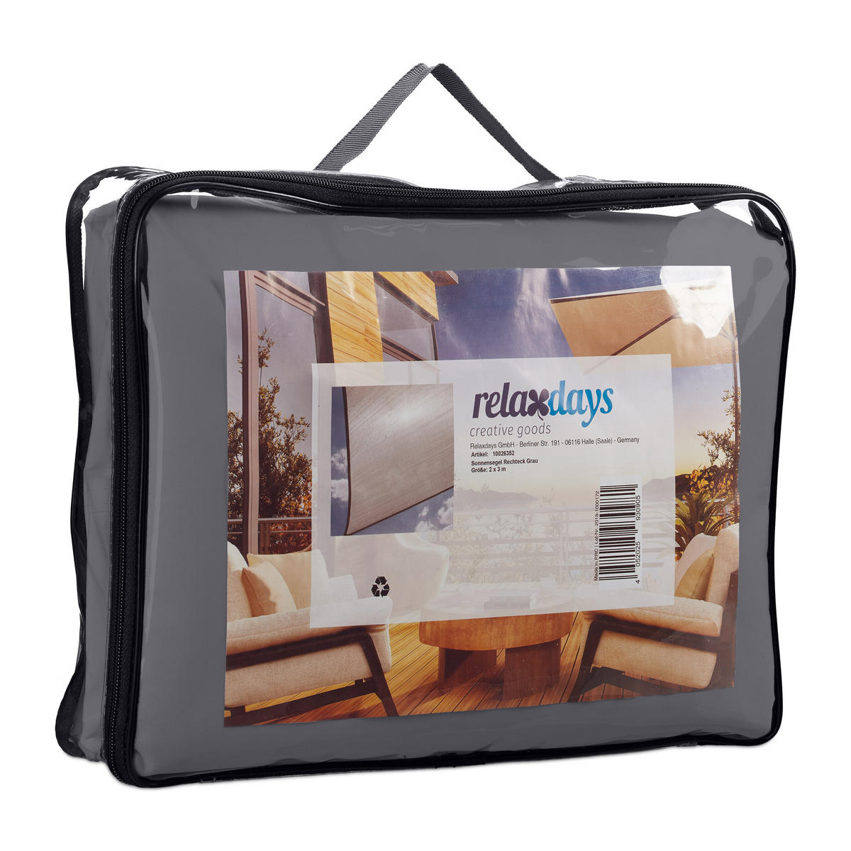 SONNENSEGEL Grau UV-Schutz 30+ 2x3 m - Grau, Textil/Metall (300/200cm) - Relaxdays
