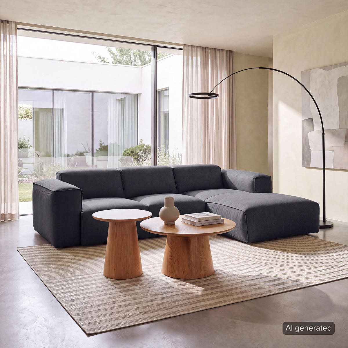 3-SITZER ECKSOFA mit Longchair - Schwarz/Grau, Kunststoff/Textil (251/173cm) - home24