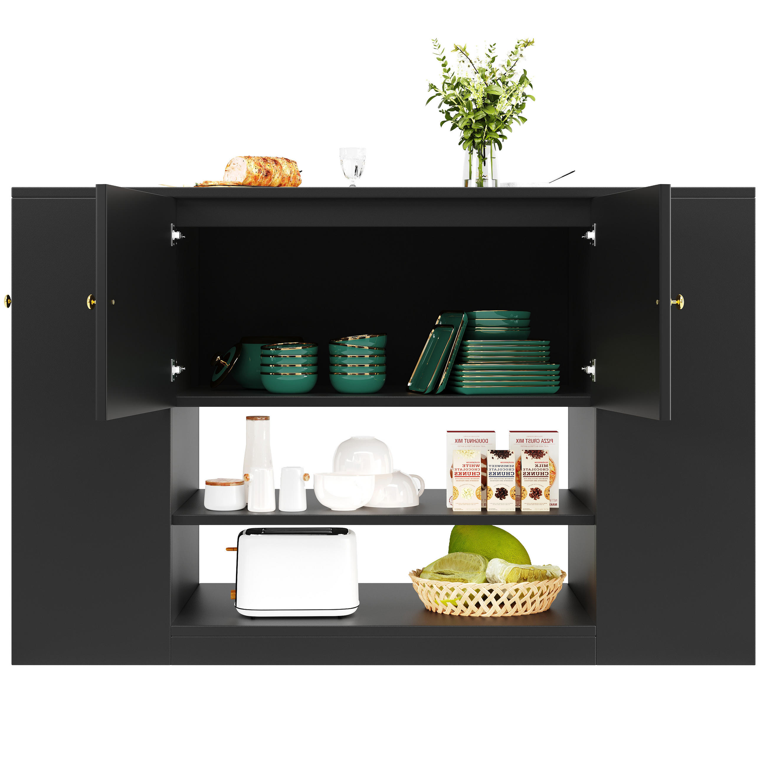 KÜCHENINSEL 140/40/90 cm schwarz mit klappbarer Tischplatte - Schwarz, Holzwerkstoff (140/90/70cm) - OKWISH