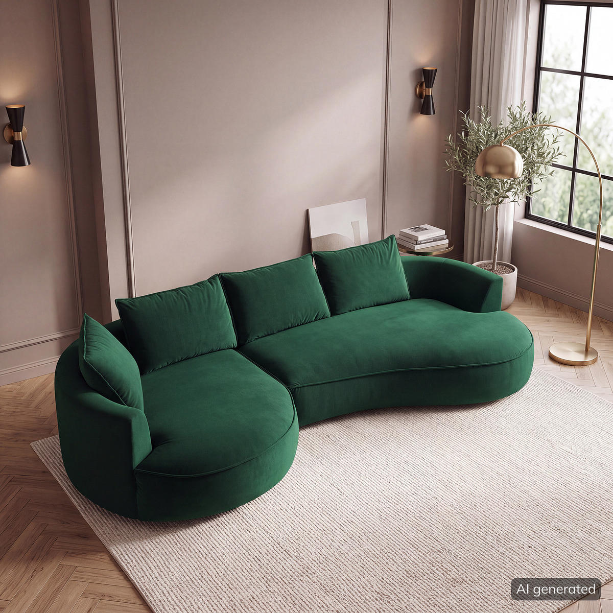 BIGSOFA - Dunkelgrün, Naturmaterialien/Kunststoff (322/82/154cm) - home24