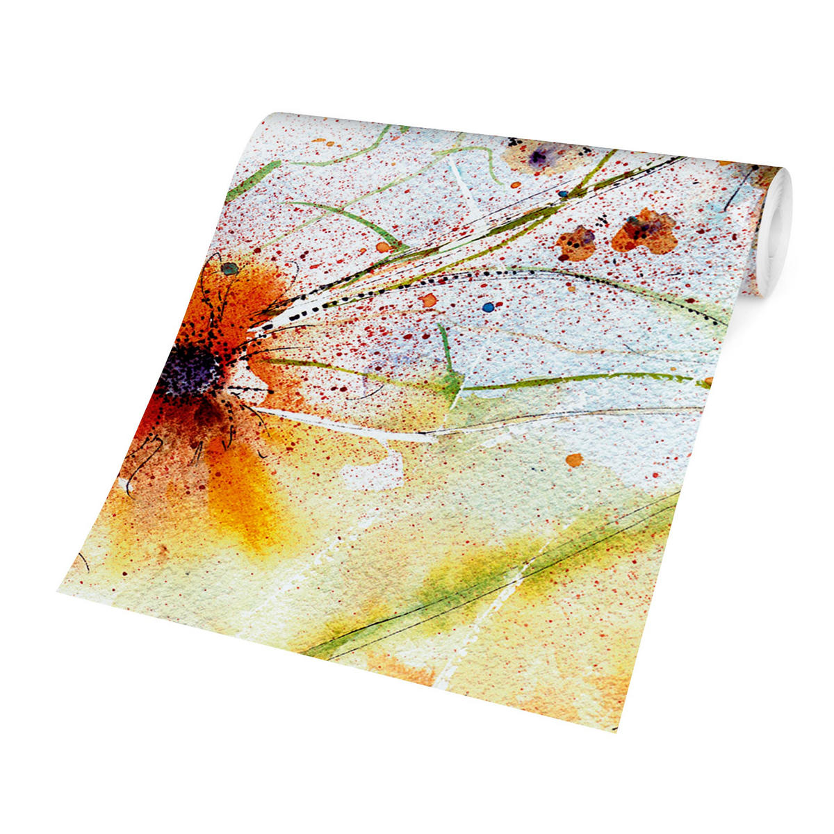 FOTOTAPETE Painted Flowers 288/190 cm - Orange, Papier (288/190cm) - Bilderwelten