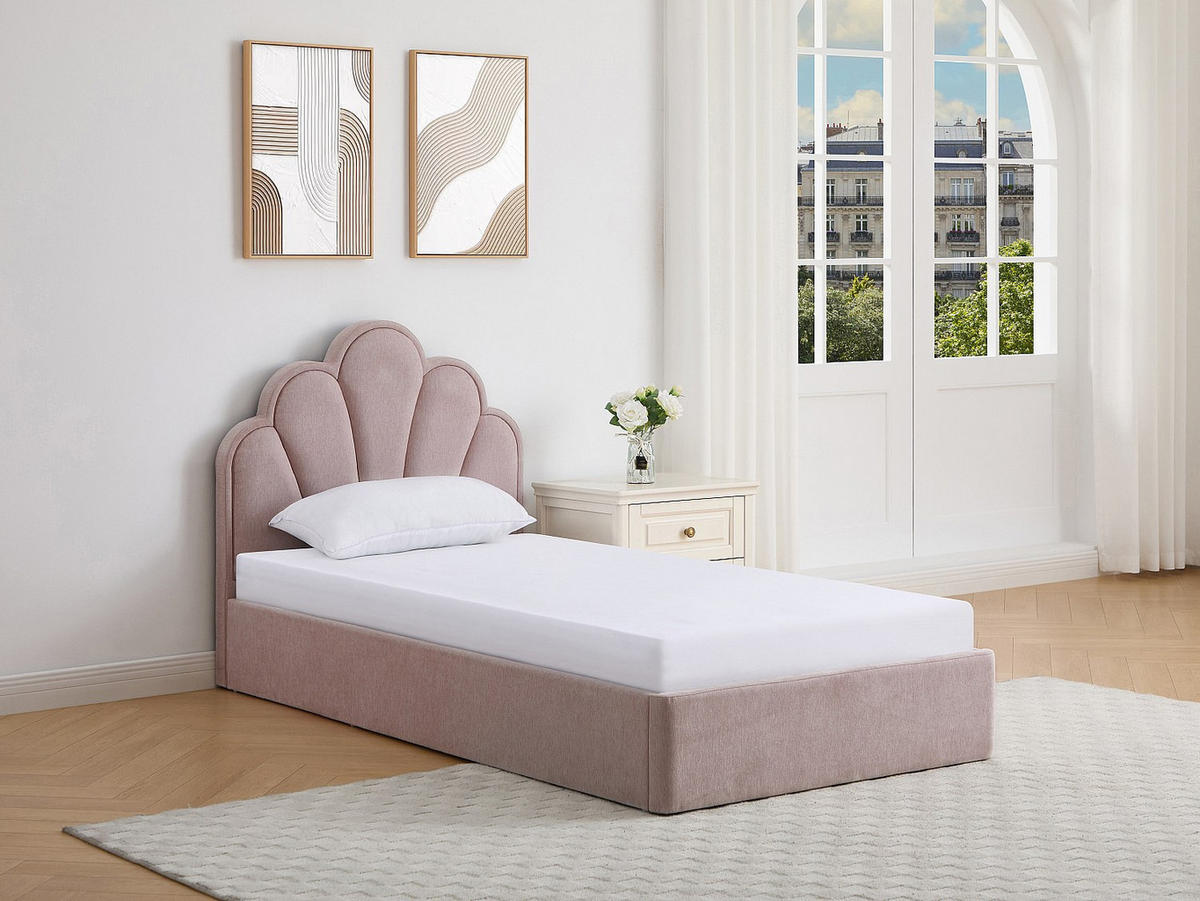 BETT mit Bettkasten - 1 Person - stoff - rosa Coraluno - Pink, Textil (90/190cm) - Vente-Unique