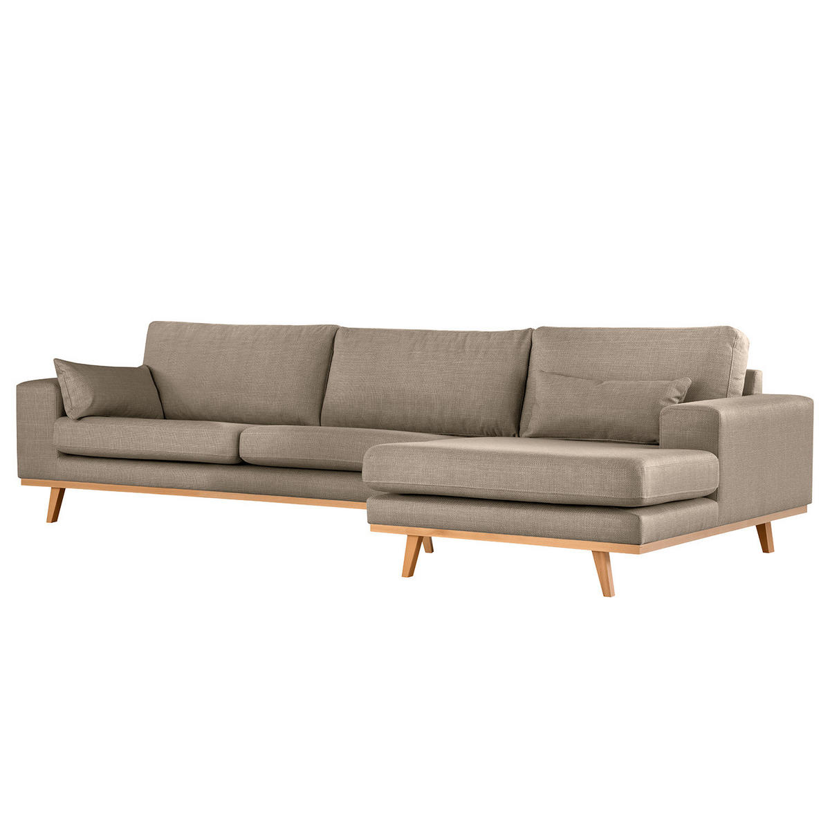 ECKSOFA mit Longchair - Taupe/Buchefarben, Buchenholz/Textil (281/153cm) - home24