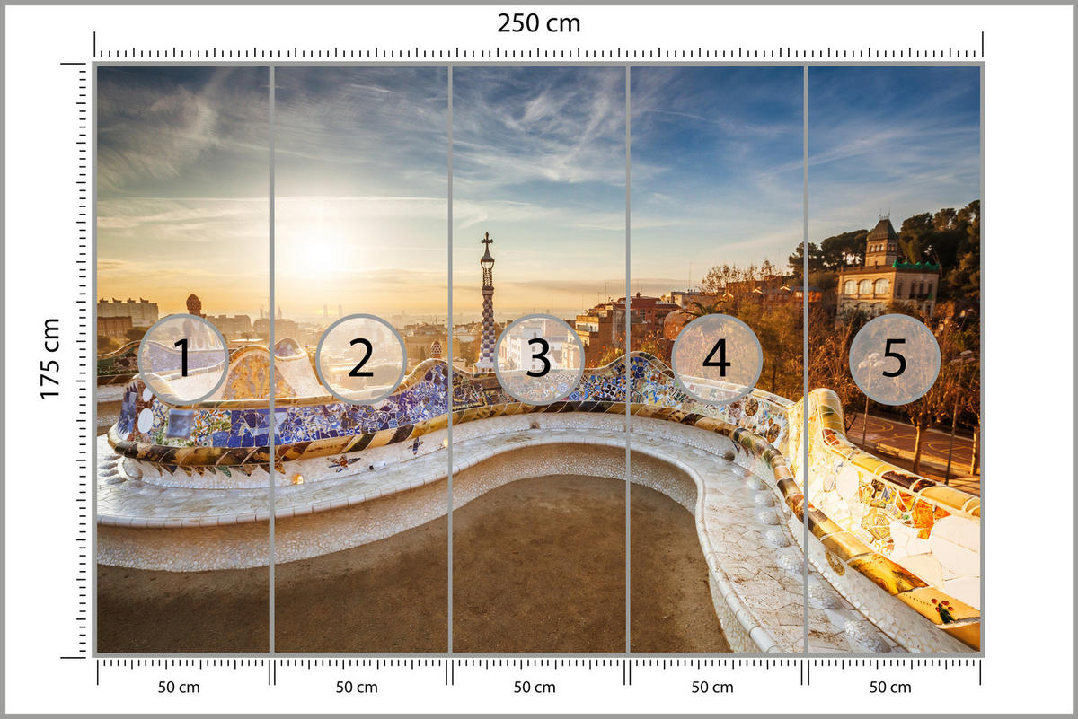 FOTOTAPETA Pre Obývaciu Izbu Východ Slnka Barcelona Pamiatky 250 x 175 cm - oranžová/hnedá, papier (250/175cm) - Muralo