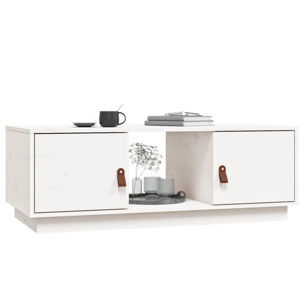 COUCHTISCH Weiß 100x50x35 cm Massivholz Kiefer - Weiß, Holz (100/50/35cm) - furnicato