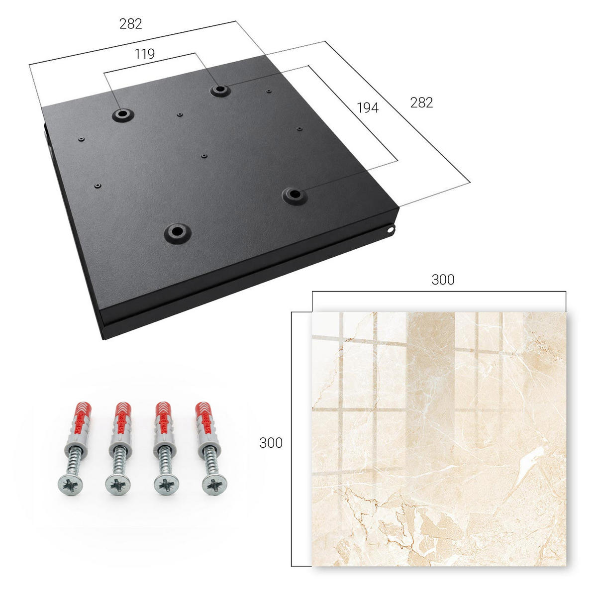 SCHLÜSSELBOX Schwarz 30x30 cm- Türöffnung nach rechts - Beige Muster - Beige, Metall (30/30/5cm) - TULUP